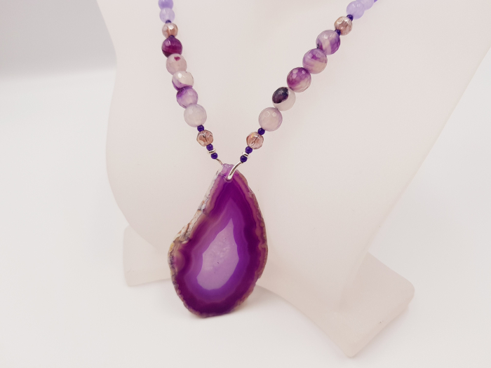 Colier cu jad si agate violet si pandantiv agata violet [5]