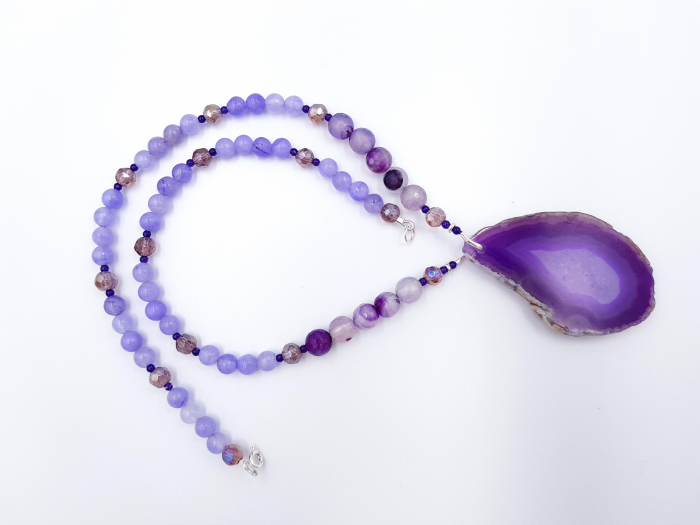 Colier cu jad si agate violet si pandantiv agata violet [2]