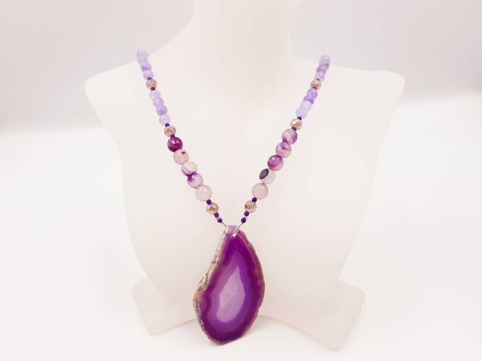 Colier cu jad si agate violet si pandantiv agata violet [4]