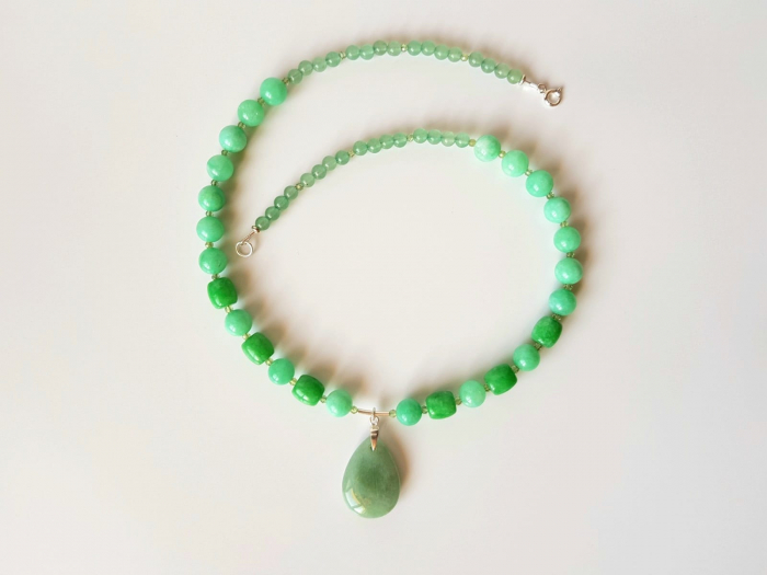 Colier cu jad verde, aventurin, agate si pandantiv jad [3]
