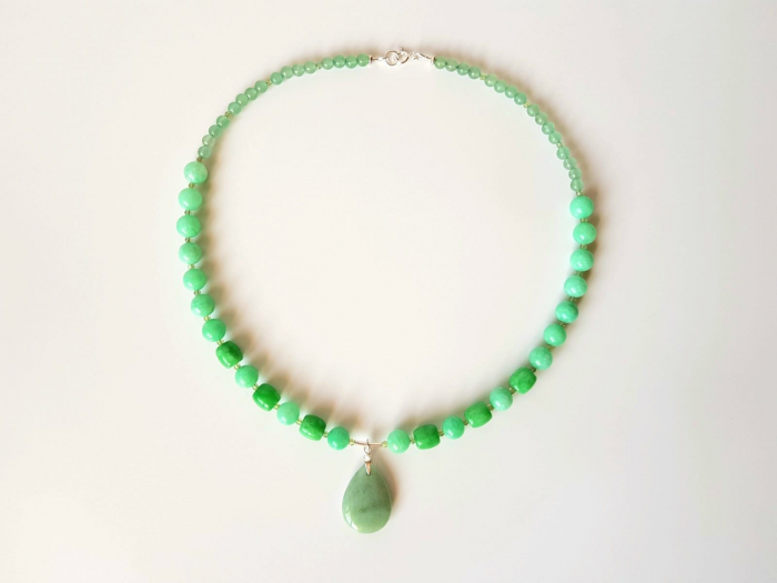 Colier cu jad verde, aventurin, agate si pandantiv jad [4]