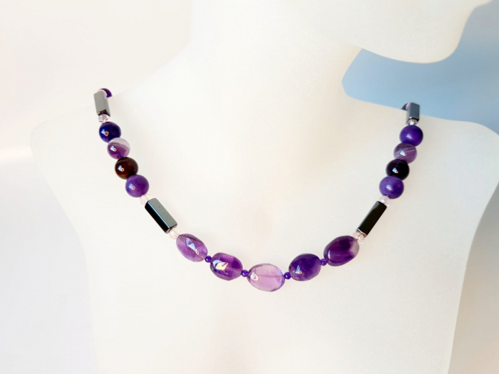 Colier cu jad violet, ametist si hematit [3]