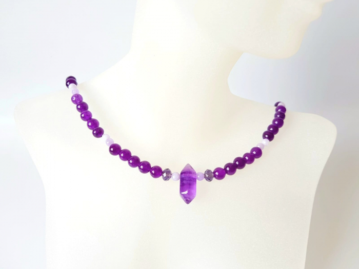 Colier cu jad violet, jad lila si ametist [4]