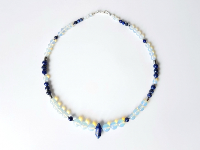 Colier cu lapis lazuli, hematit argintiu si opalit cu pandantiv lapis lazuli [3]