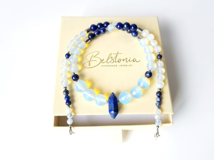 Colier cu lapis lazuli, hematit argintiu si opalit cu pandantiv lapis lazuli [7]