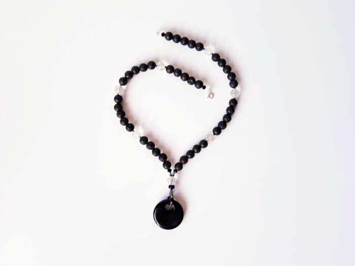 Colier cu lava neagra, hematit si pandantiv obsidian [4]