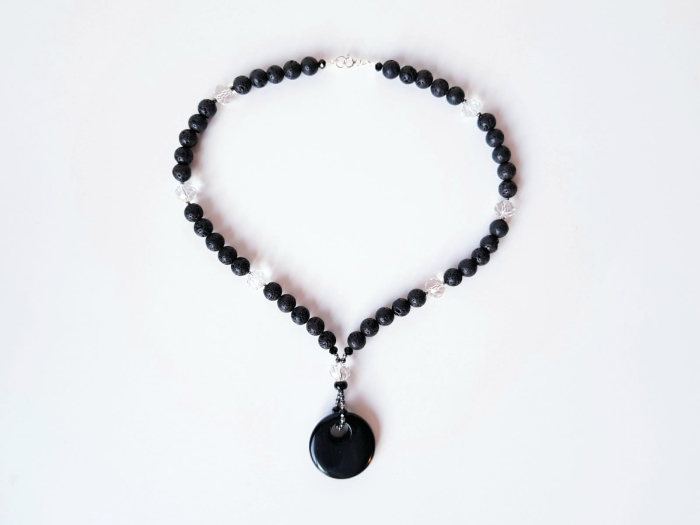 Colier cu lava neagra, hematit si pandantiv obsidian [2]