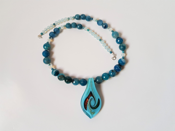 Colier de agate albastre cu pandantiv Murano bleu [5]