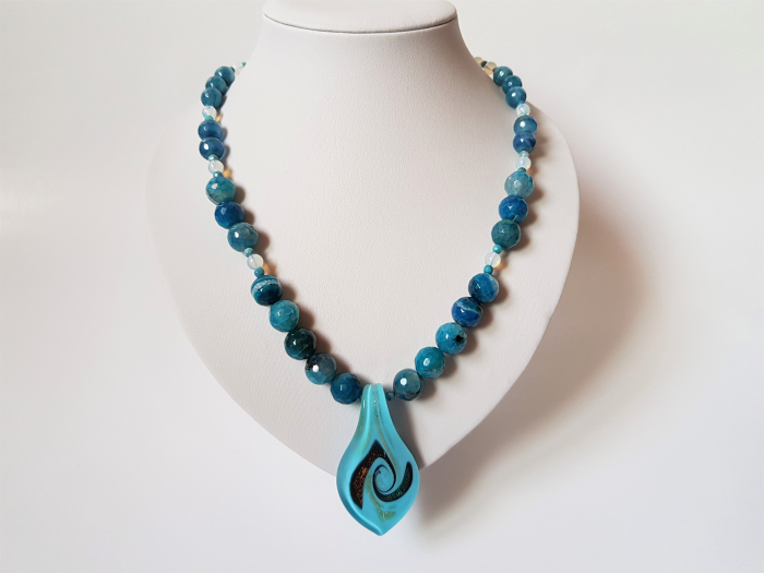 Colier de agate albastre cu pandantiv Murano bleu [3]