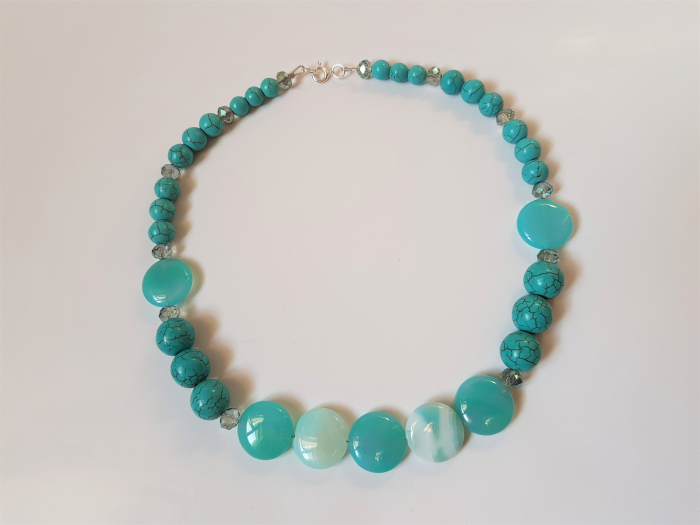 Colier de agate bleu si turcoaz reconstituit [3]