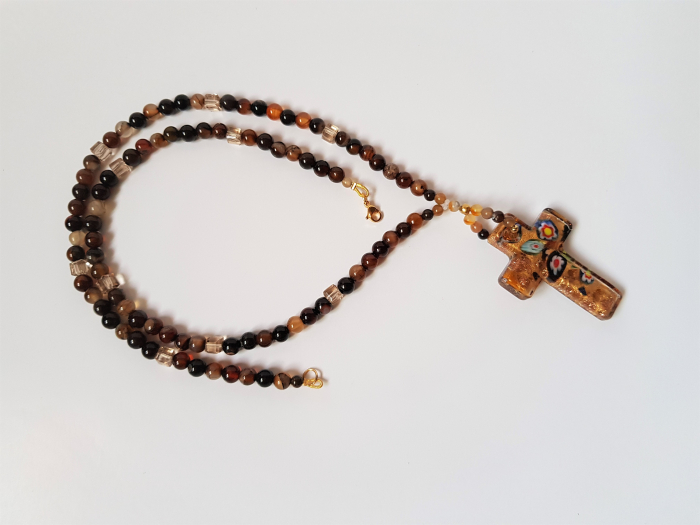 Colier de agate cu pandantiv Murano cruce [4]