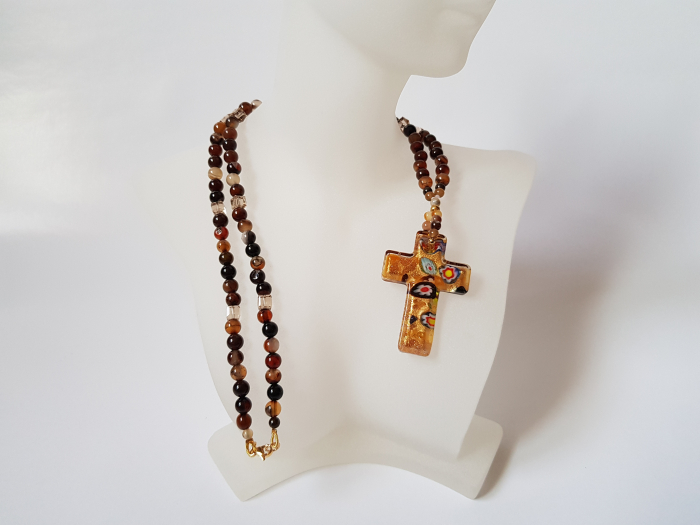 Colier de agate cu pandantiv Murano cruce [3]