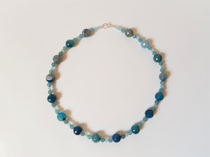 Colier de agate dantelate albastru-verde si jad bleu [4]