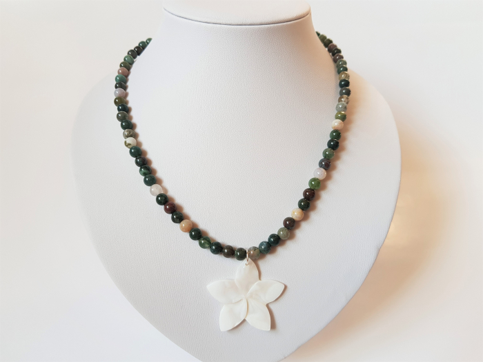 Colier de agate indiene cu pandantiv floare de sidef [2]