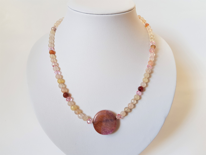 Colier de agate roz-piersica translucide [2]