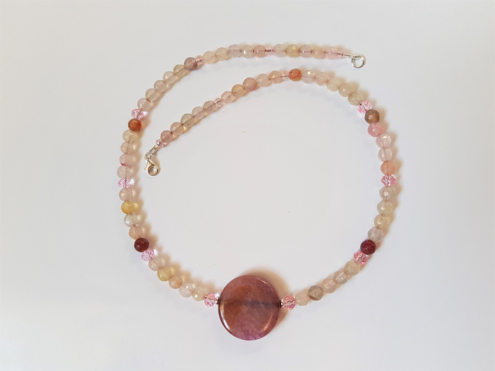 Colier de agate roz-piersica translucide [3]