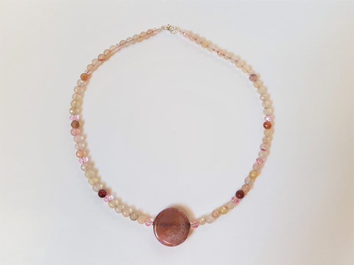 Colier de agate roz-piersica translucide [4]