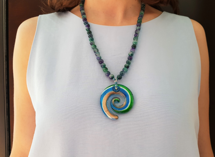 Colier de jad albastru-verde si pandantiv lampwork [2]