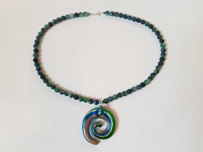 Colier de jad albastru-verde si pandantiv lampwork [5]