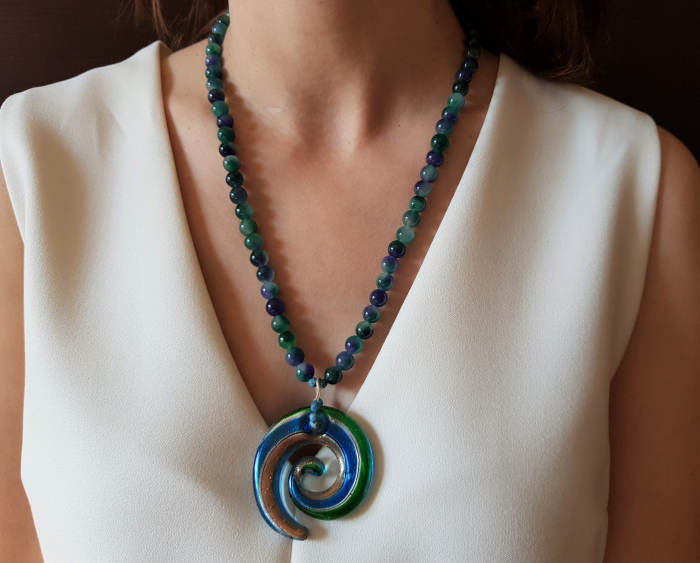 Colier de jad albastru-verde si pandantiv lampwork [3]