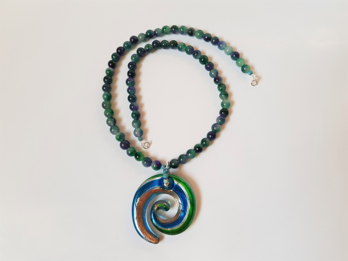 Colier de jad albastru-verde si pandantiv lampwork [6]