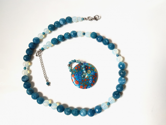 Colier de jad si opalit, cu pandantiv lampwork detasabil [5]