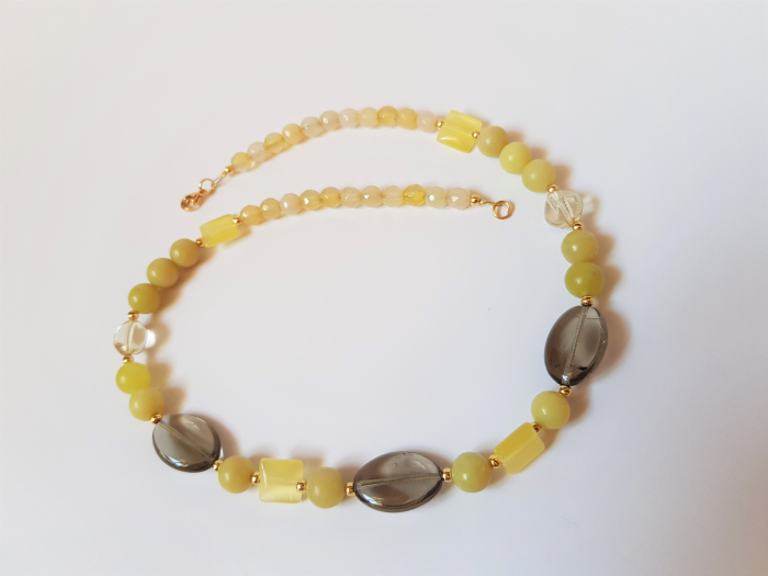 Colier de jad verde, cuart fumuriu si agate galbene [4]