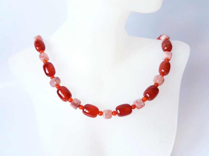 Colier din carneol tuburi, jad coniac si agat grena [4]