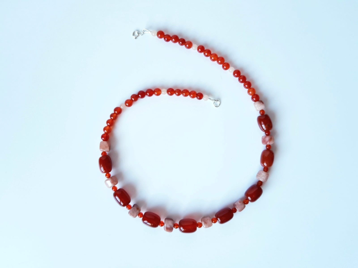 Colier din carneol tuburi, jad coniac si agat grena [3]