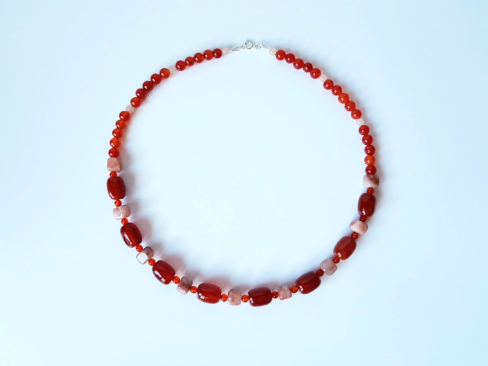 Colier din carneol tuburi, jad coniac si agat grena [2]