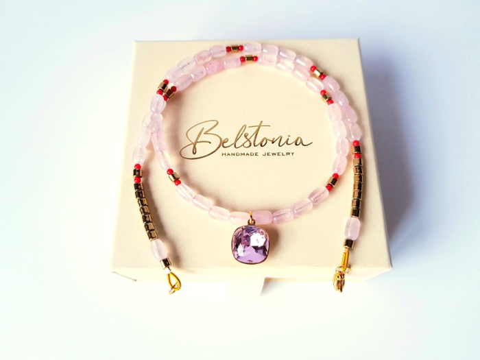 Colier din cuart roz cu pandantiv cristal roz [2]