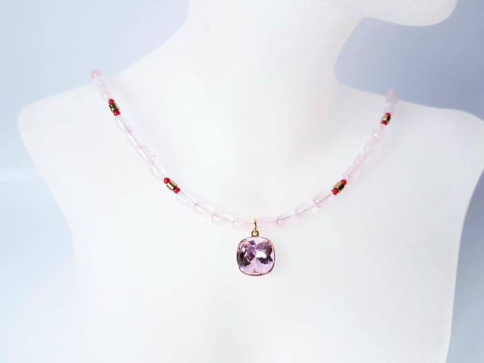 Colier din cuart roz cu pandantiv cristal roz [5]