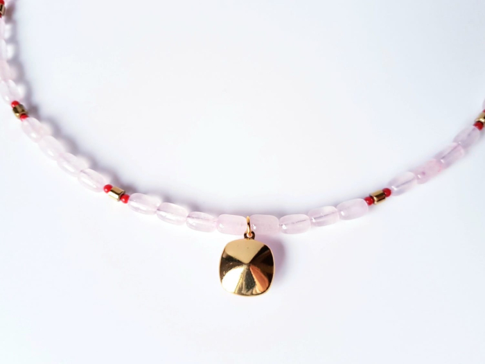 Colier din cuart roz cu pandantiv cristal roz [6]