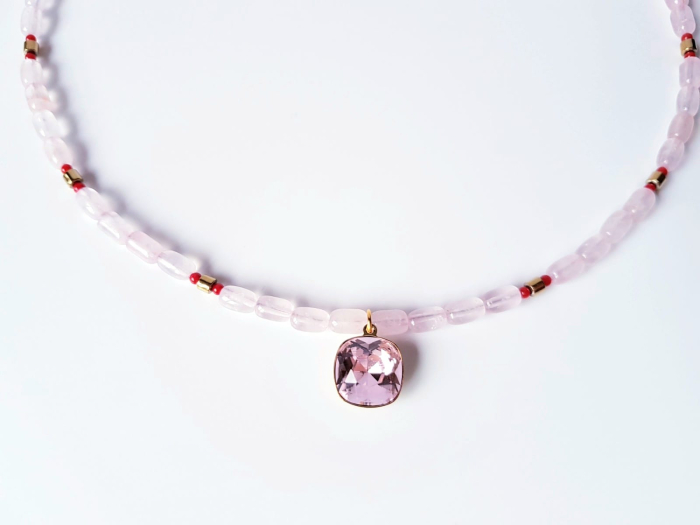 Colier din cuart roz cu pandantiv cristal roz [7]