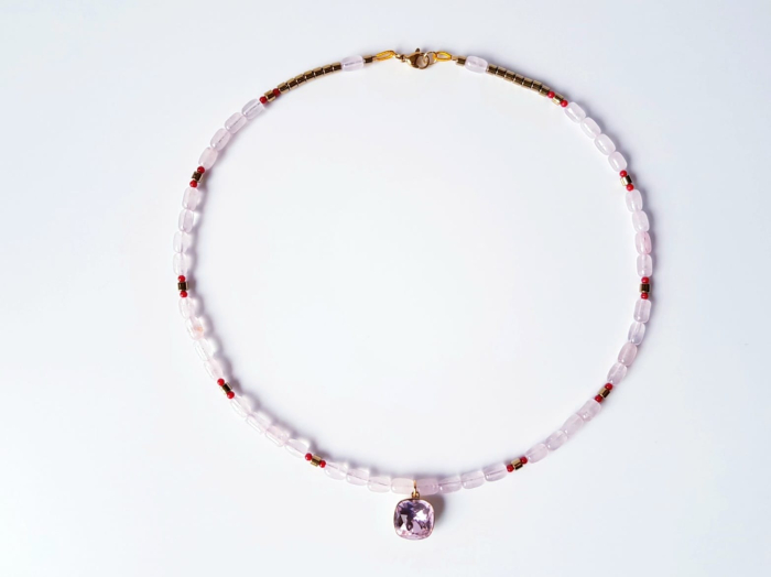 Colier din cuart roz cu pandantiv cristal roz [8]