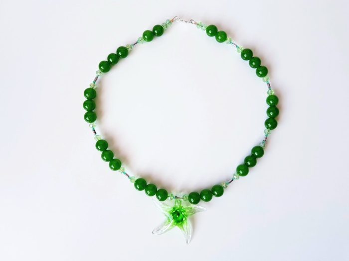 Colier din jad verde cu pandantiv Murano stea de mare [4]