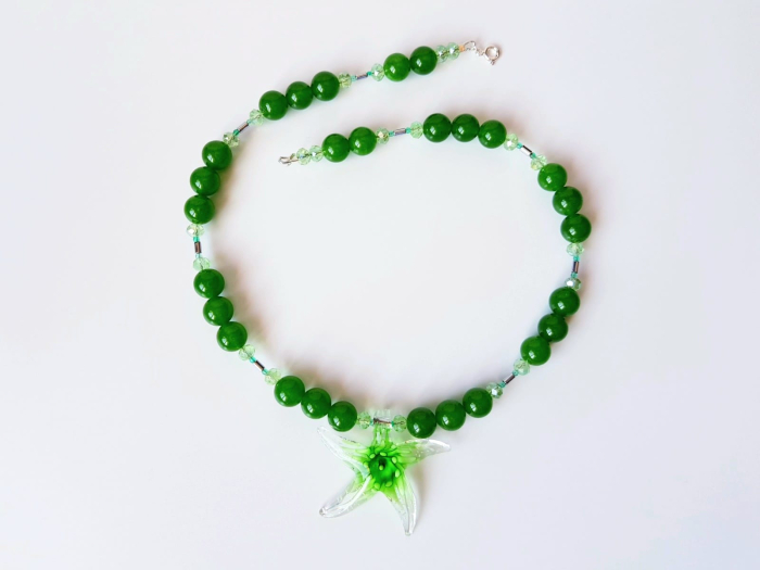 Colier din jad verde cu pandantiv Murano stea de mare [2]