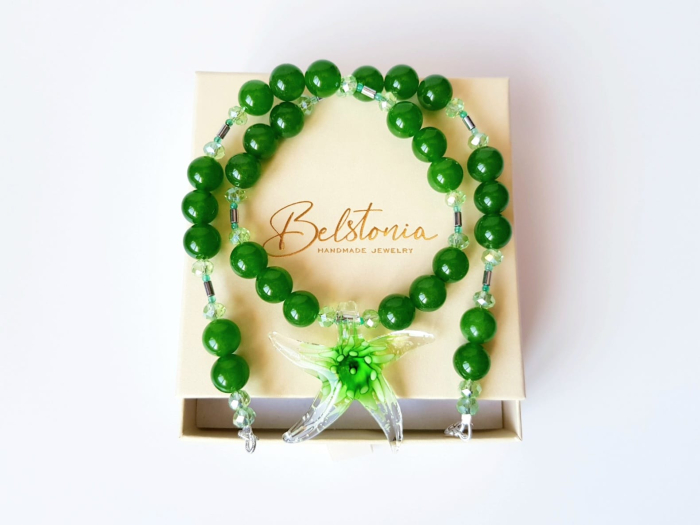 Colier din jad verde cu pandantiv Murano stea de mare [7]