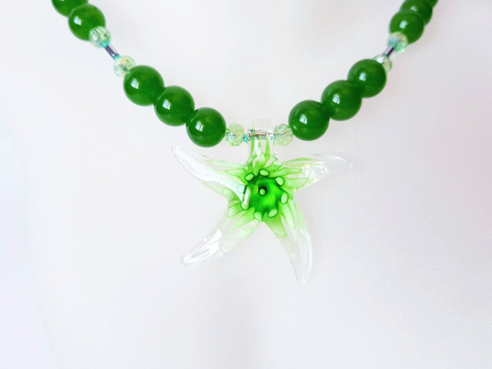 Colier din jad verde cu pandantiv Murano stea de mare [3]