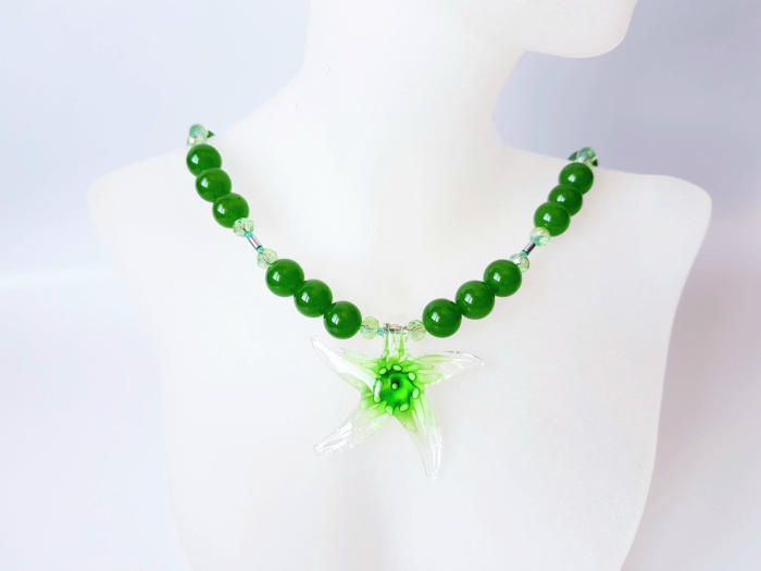 Colier din jad verde cu pandantiv Murano stea de mare [5]