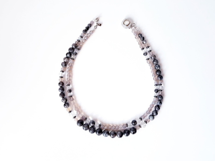 Colier doua siraguri cu labradorit, agat gri si hematit [2]