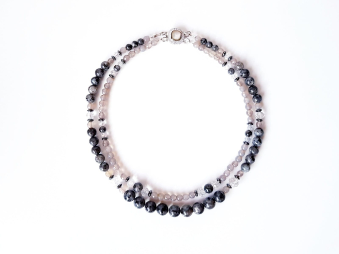 Colier doua siraguri cu labradorit, agat gri si hematit [6]
