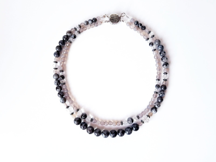 Colier doua siraguri cu labradorit, agat gri si hematit [7]