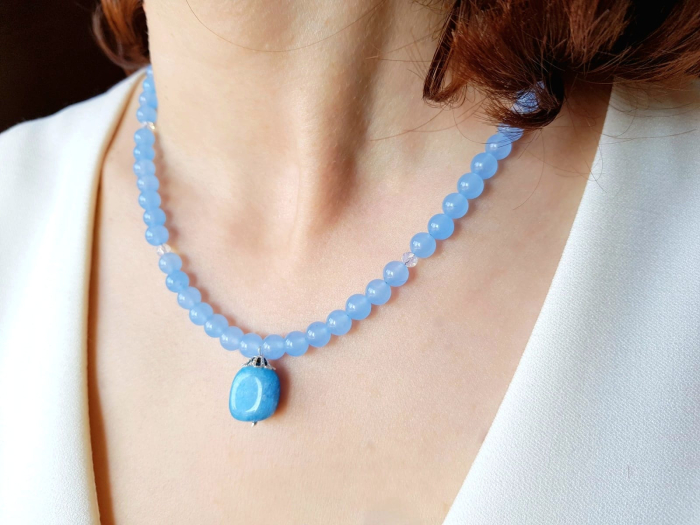 Colier handmade cu jad albastru si angelit [4]