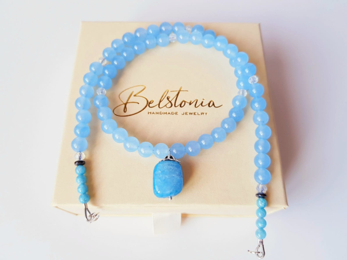 Colier handmade cu jad albastru si angelit [4]