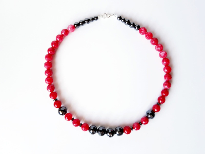 Colier handmade cu jad rosu si hematit [3]