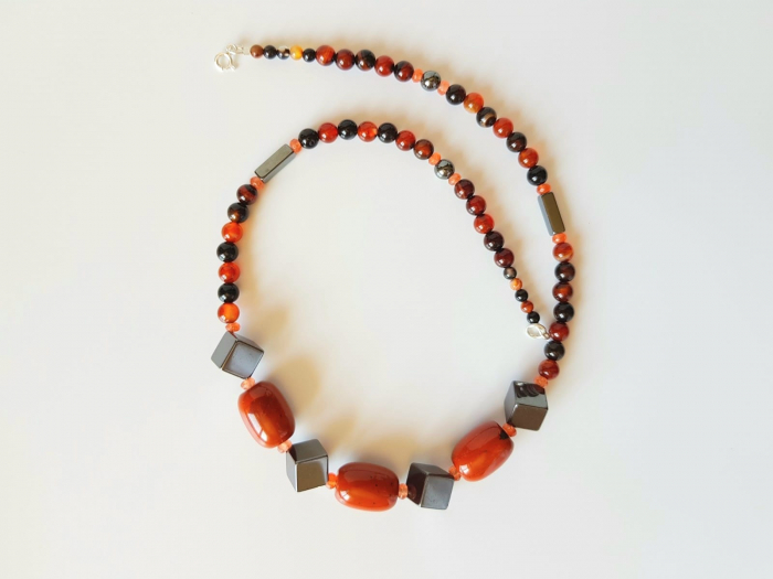 Colier jasp rosu, agate si hematit [3]