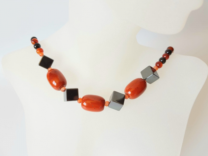 Colier jasp rosu, agate si hematit [4]