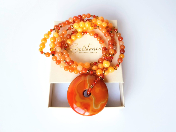 Colier lung cu jad, agat si hematit auriu [10]