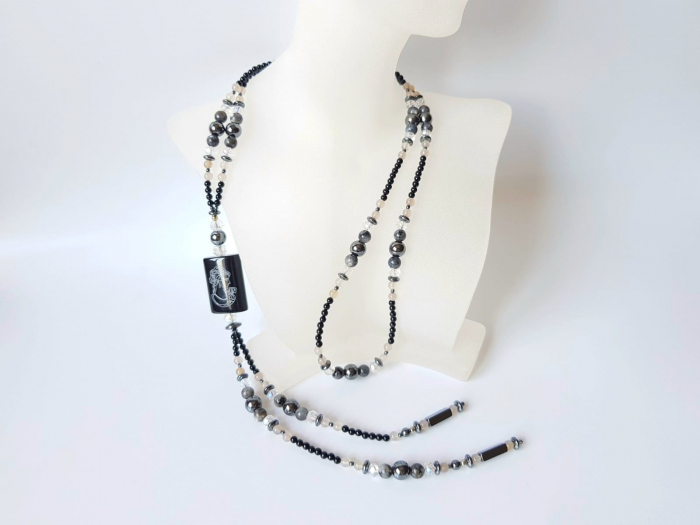 Colier lung cu onix, labradorit, hematit, agate si cristale [2]